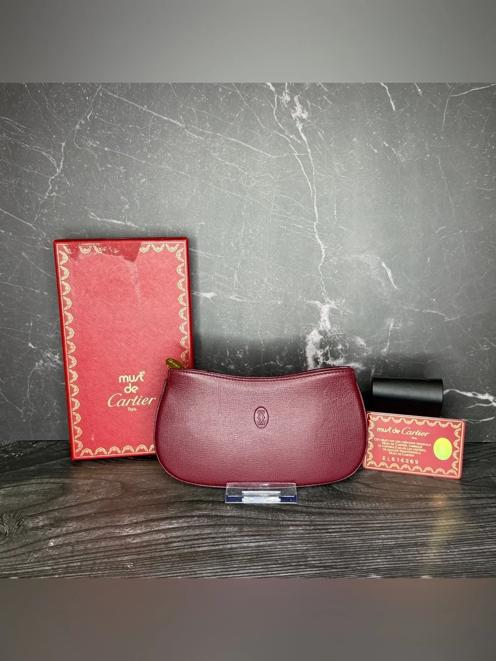 Cartier Bordeaux Leather Zip Pouch Must de Cartier Cosmetic Case Full Inclusion
